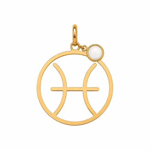 Pingente 15 mm Signo Peixes com Ágata Branca em Ouro 18K
