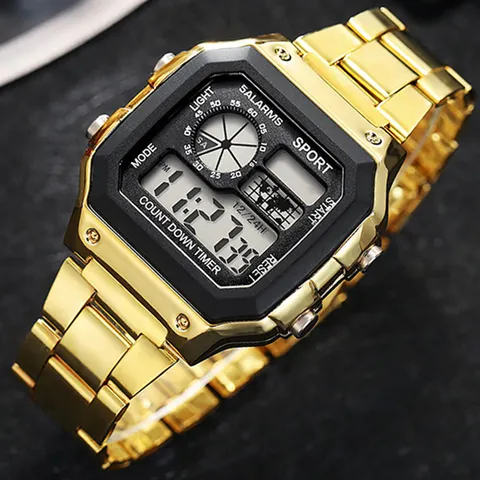 Mayzhisu clássico masculino relógios digitais de luxo pulseira aço inoxidável esporte relógios masculino relógio militar led esporte relógio de pulso