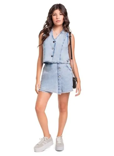 Colete Cropped Jeans Juvenil (Azul) Gloss