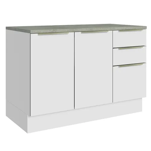 Balcão de Cozinha 120 x 60 cm 2 Portas 3 Gavetas (Com Tampo) Branco/Branco Veludo Lux Madesa