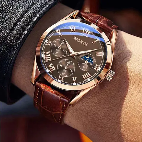 Relógio de quartzo de couro PU masculino, Relógios de luxo, Relógio de pulso, Presentes masculinos, Calendário, Moda