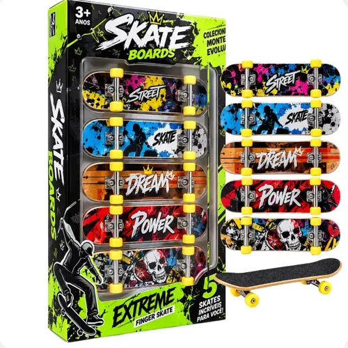 Kit 5 Skate de Dedo Bvb Shop Fingerboard Rolamento Peças Acessórios Multicolor Miniatura