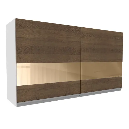 Armário Aéreo Madesa Glamy 120 cm 2 Portas com Vidro Branco/Rustic