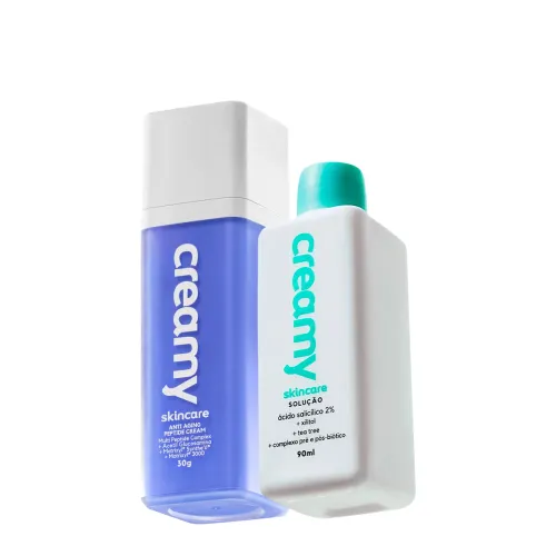 Kit Creamy Ácido Salicílico Solução Tônica Antiacne e Anti-Aging Peptide Cream Hidratante Antissinais (2 Produtos)
