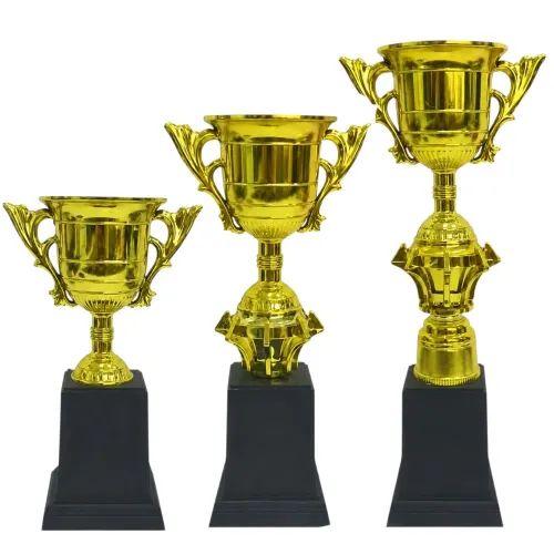 Kit C/ 3 Troféus Jebs Taças 1°,2°,3° Lugar - 28, 24 E 19 Cm - Dourado