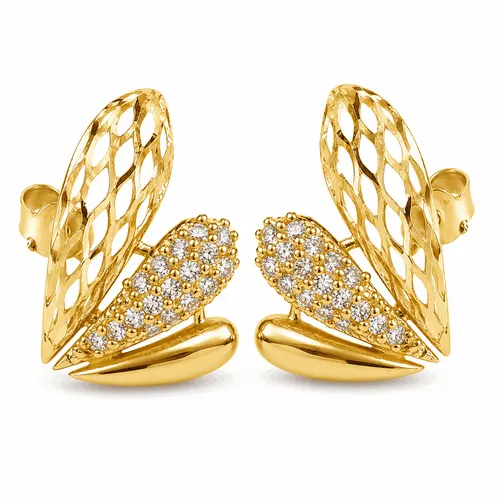 Brinco 1,3 cm Gota Lisa e Trabalhada com Zircônias em Ouro 18K