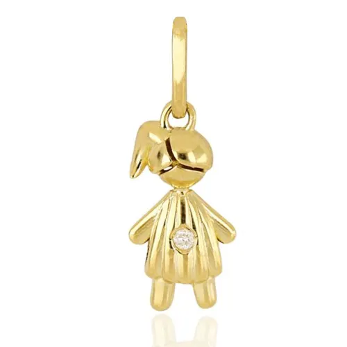 Pingente Menina com Diamante Trabalhado em Ouro 18k