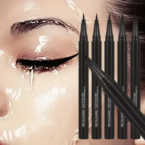 Caneta delineadora líquida suave 5 tamanhos, à prova d'água, maquiagem de longa duração, preta, ponta de caneta ultrafina, cria uma maquiagem encantadora para os olhos