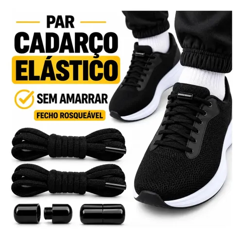 Par Cadarço Elástico Preto para Tênis sem Amarrar Fecho Rosqueável Boa Dica