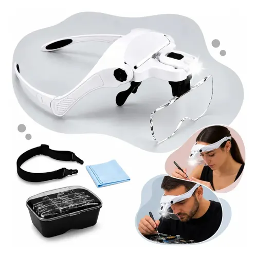 Lupa de Cabeça Profissional Auramix com Luz LED e 5 Lentes para Eletrônica e Estética