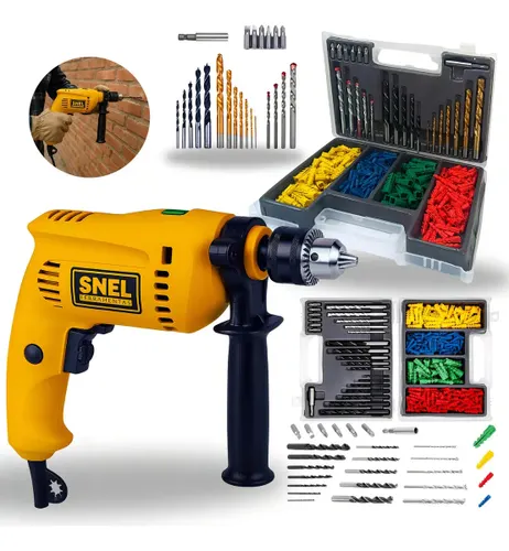 Furadeira de Impacto com Jogo de Brocas Bits e Buchas 300 Pe Cor Amarelo Frequência 60hz
