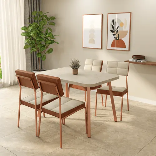 Conjunto Sala de Jantar 4 Cadeiras Plaza Carraro Petra Rosê
