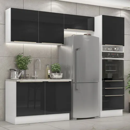 Armário de Cozinha Completa 260 x 60 cm Branco/Preto Lux Madesa 05