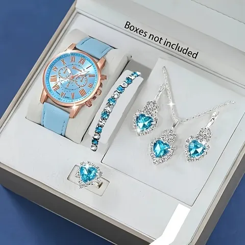 Conjunto de Relógio de Quartzo e Joias, Display Analógico Digital Circular Resistente a Choques, Pulseira de Couro PU, Caixa de Liga de Zinco