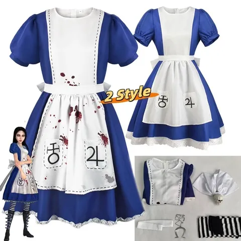 Alice Madness Returns Mangas Curtas Plus Size Lolita Vestido Alice Cosplay Traje Halloween Vestido de Empregada de Festa Roupas para Mulheres