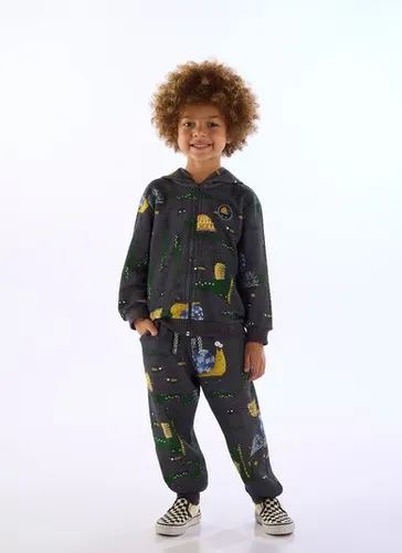 Conjunto Pega-pega Jaqueta e Calça Infantil Cinza Chumbo Três e Já