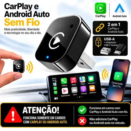 Adaptador CarPlay e Android Auto sem Fio KATELUO para Multimídia com USB