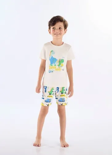 Pijama Infantil de Verão com Camiseta e Bermuda Estampados (Off White) Up Baby