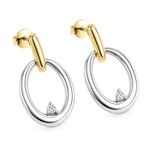 Brinco com Duas Zircônias Banhado a Ouro 18K 2,2 cm em Prata 925