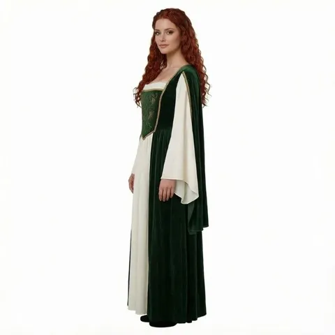 Novo Traje de Cosplay Medieval, Vestido Retro de Manga Longa Estampado, Fantasias de Festa Temática Renascentista para Role Playing para Mulheres Adultas