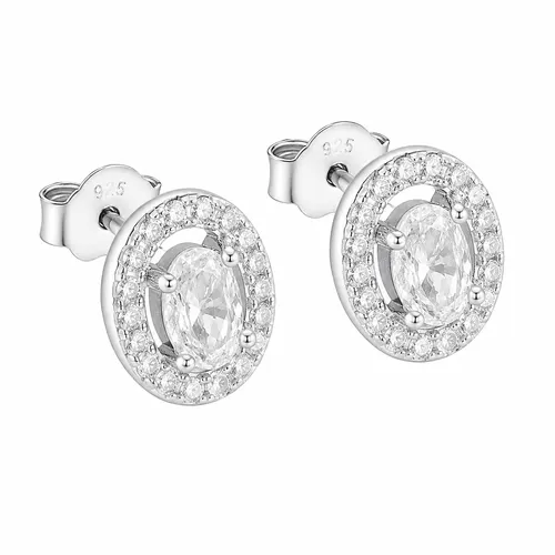 Brinco Oval com Uma Fileira de Zircônias 1 cm em Prata 925