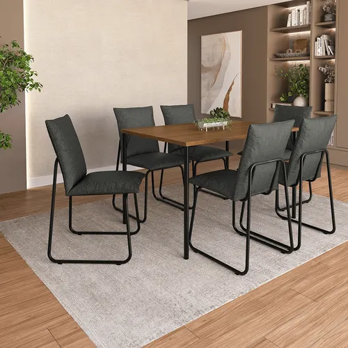 Conjunto Sala de Jantar 6 Cadeiras Brooklyn Carraro Freijó Preto