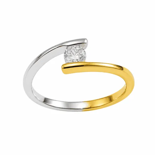 Anel Liso com Zircônia 4 mm em Prata 925 e Prata Banhada a Ouro