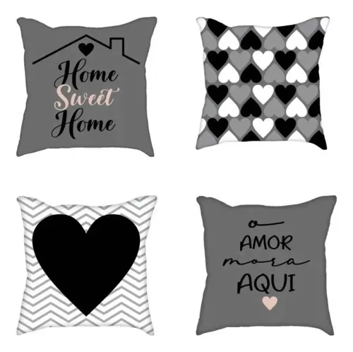 Kit 4 Almofadas Cheias Decorativas C/ Zíper 42 X 42 Premium Cor Kit 01