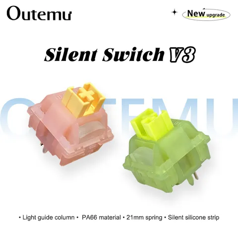 Switch Outemu Silent Peach V3 Lubrificado, Switches Silent Lemon V3 para Teclado Mecânico, Linear Tátil, 5 Pinos, Hot Swap, PA66, Pré-Lubrificado, POM
