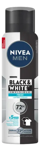 NIVEA MEN Desodorante Antitranspirante Aerossol Black & White INVISIBLE Fresh 150ml, Proteção 72h, Contra Suor e Odor, Antibacteriano, Anti-manchas