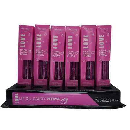 BOX COM 36 LIP OIL CANDY PITAYA MAX LOVE — NUTRIÇÃO PROFUNDA E BRILHO LUMINOSO PARA OS LÁBIOS