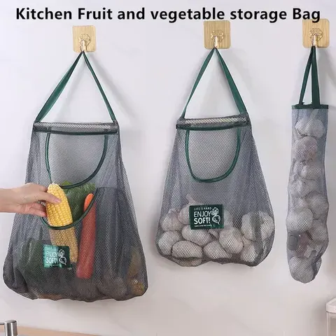 Sacos de armazenamento reutilizáveis cozinha pendurado saco de malha casa frutas e vegetais armazenamento net saco para gengibre alho batatas cebola