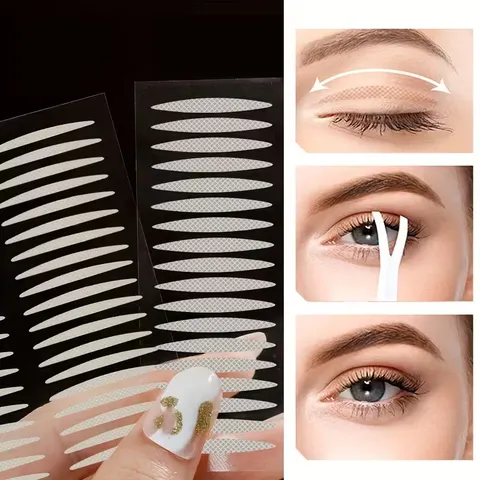 240 unidades de fitas adesivas invisíveis para pálpebras, com dobra dupla, em renda, cor natural, transparente e bege, para uma maquiagem natural dos olhos, com ferramentas.