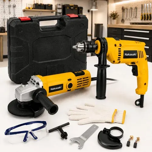 Furadeira Nakasaki 1000w com Maleta e Esmerilhadeira Amarelo 220v 50/60 Hz