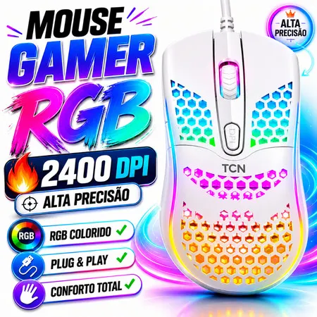 Mouse Gamer RGB TCN USB 2400 DPI LED Gamer PC Notebook Alta Precisão.