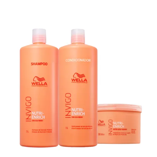 Kit Wella Professionals Invigo Nutri-Enrich Shampoo 1L Condicionador 1L Máscara 500ml