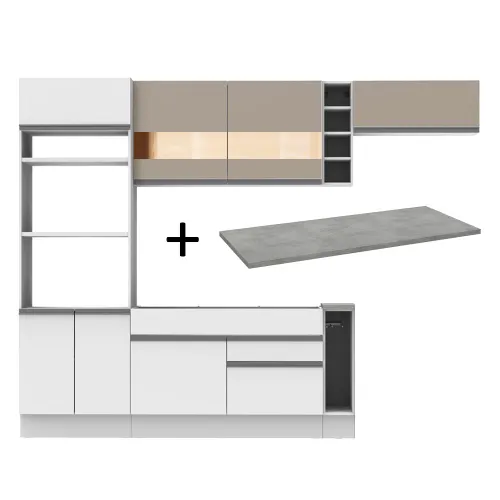 Armário de Cozinha Completa 290cm Branco/Branco/Crema Safira Madesa 13