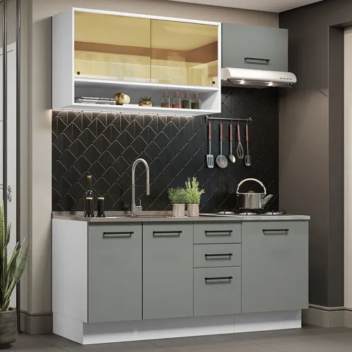 Armário de Cozinha Compacta 180cm Branco Cinza Agata Madesa 04