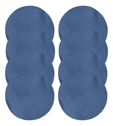 Kit 8 Peças Jogo Americano Redondo 38cm Cor Azul-marinho Lisa