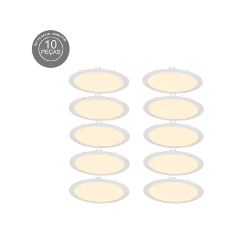Kit 10 Plafons Led Embutir Redondo 24W Branco Yamamura
