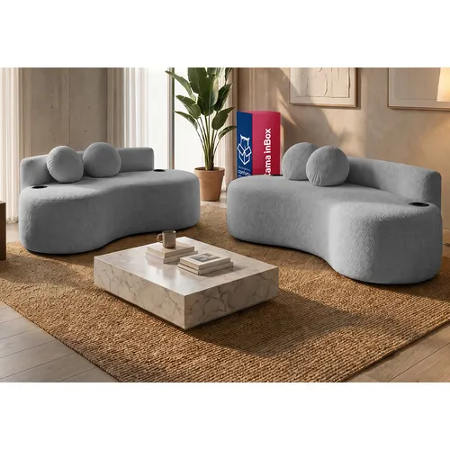 Conjunto de Sofá 3 e 2 Lugares Veda Xpand Tech Tecido bouclê Cama inBox