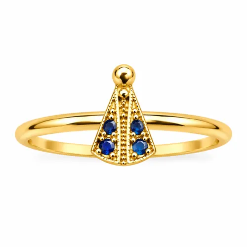 Anel Nossa Senhora com Zircônia Safira Cravejado em Ouro 18K