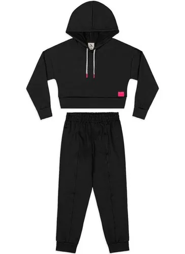 Conjunto esportivo infantil com capuz Preto
