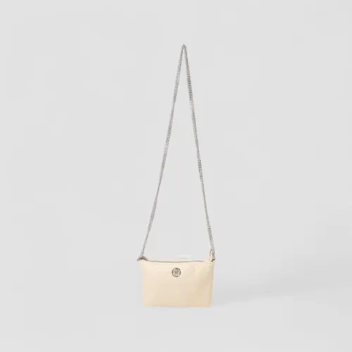 Bolsa Transversal Penélope Pequena Alça Corrente Trama Off White