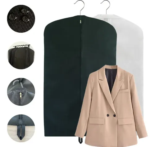 Capa de Terno Impermeavel C Zíper Proteçao Antimofo P Roupas Cor Preto