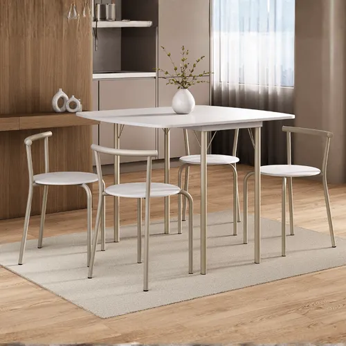 Conjunto Sala de Jantar 4 Banquetas Palermo Carraro Branco Prata