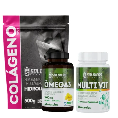 Kit: Colágeno 500g + Ômega 3 + Multivitaminico - Soldiers Nutrition