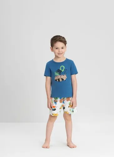 Conjunto de Pijama Infantil para Menino com Camiseta e Bermuda em Suedine (Azul) Up Baby