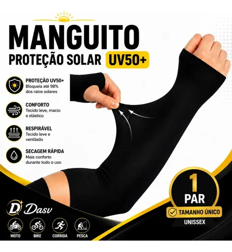 Manguito Uv50+ Proteção Solar Moto Ciclismo Corrida Pesca Mangote Braço Compressão Esporte Manga Futebol Corrida Dasv Único Preto
