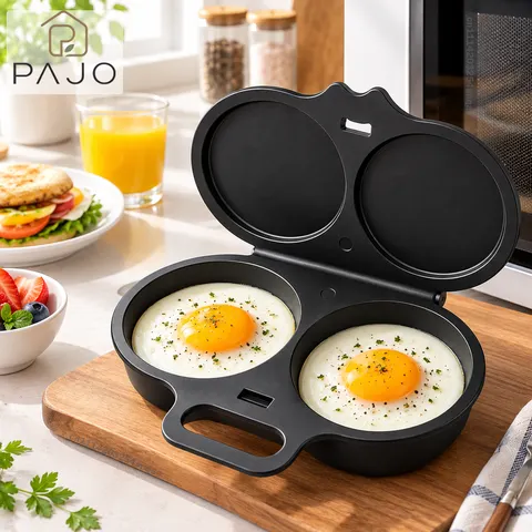 Panela de Ovos para Micro-ondas com Dupla Caverna, Cozedor de Ovos de Grau Alimentício, Antiaderente, Cozedor a Vapor de Ovos, Preparador de Café da Manhã sem Óleo, Molde de Cozinha Reutilizável